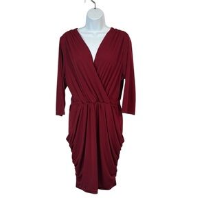EVOGUES Draped V Neck Long Sleeve Dress